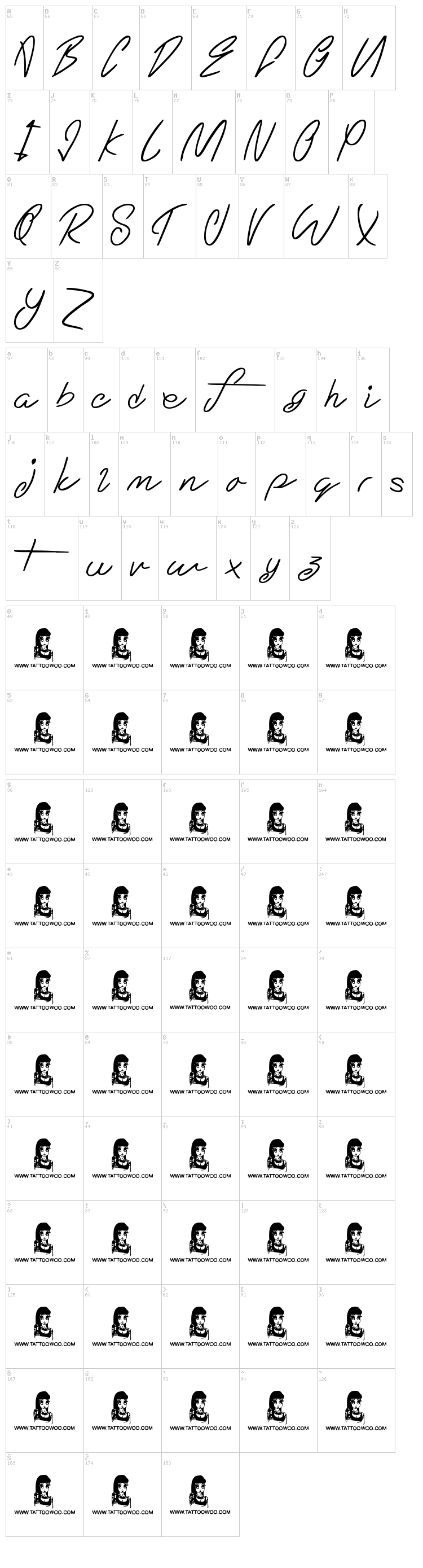 Eternal Fascination font map